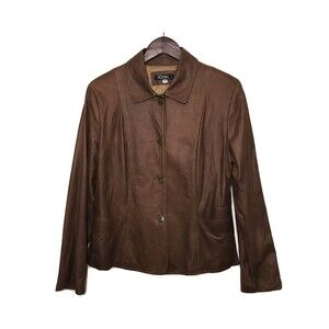 Remy Usa Womens Brown Leather Button Jacket Size M